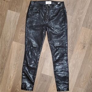 Frame Le High Skinny Black Faux Leather Jeans Croc Embossed Stretch
